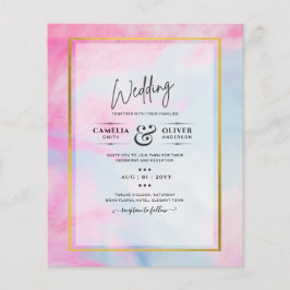 Flyer Convite de casamento de TINTA Dourada Azul-Azul-Az