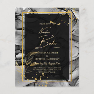 Flyer CONVITE DE CASAMENTO de tinta Dourada preto NUESTR