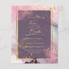 Flyer CONVITE DE CASAMENTO de Tinta Dourada Rosa Púrpura