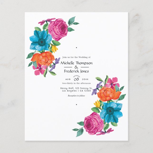Flyer Convite De Casamento De Watercolor Floral Fiesta (Frente)