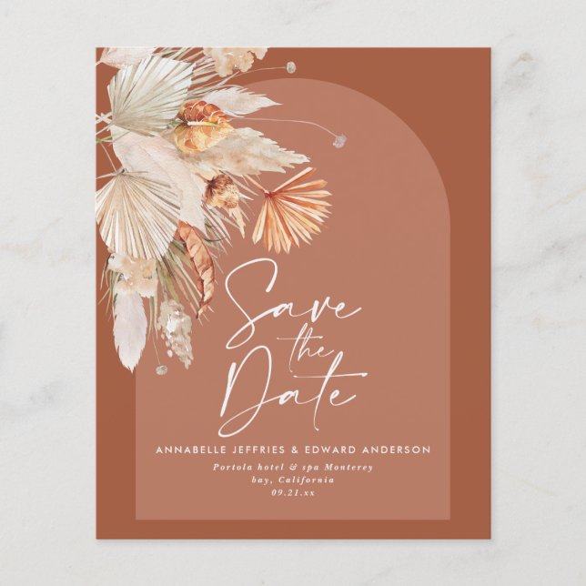 Flyer convite de casamento do terracotta boêmico orçamen (Frente)