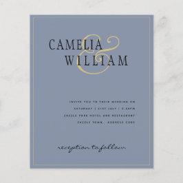 Flyer CONVITE DE CASAMENTO Dourado Azul com Derrame Clás