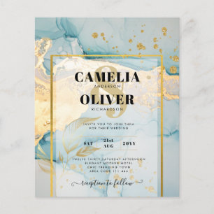 Flyer Convite de Casamento Dourado com Vidro Marinho Tur