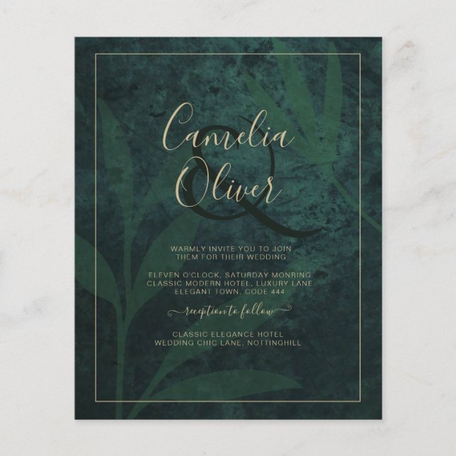 Flyer Convite de casamento Dourado da Floresta LeahG Eme (Frente)