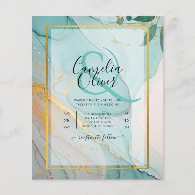 Flyer Convite de casamento Dourado de TINTA de Vidro Lea (Frente)