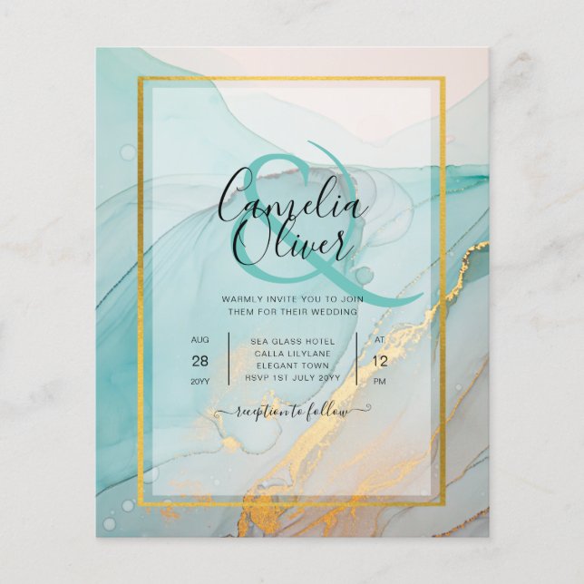 Flyer Convite de casamento Dourado de TINTA de Vidro Lea (Frente)