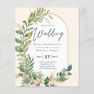 Flyer Convite de casamento Dourado Folha Botânica Modern