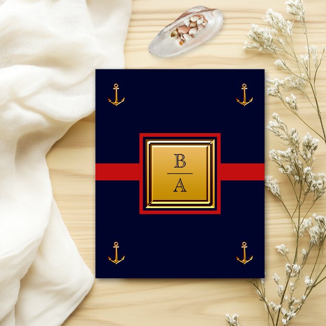 Flyer Convite de Casamento Econômico Azul Marinho Vermel (Criador carregado)
