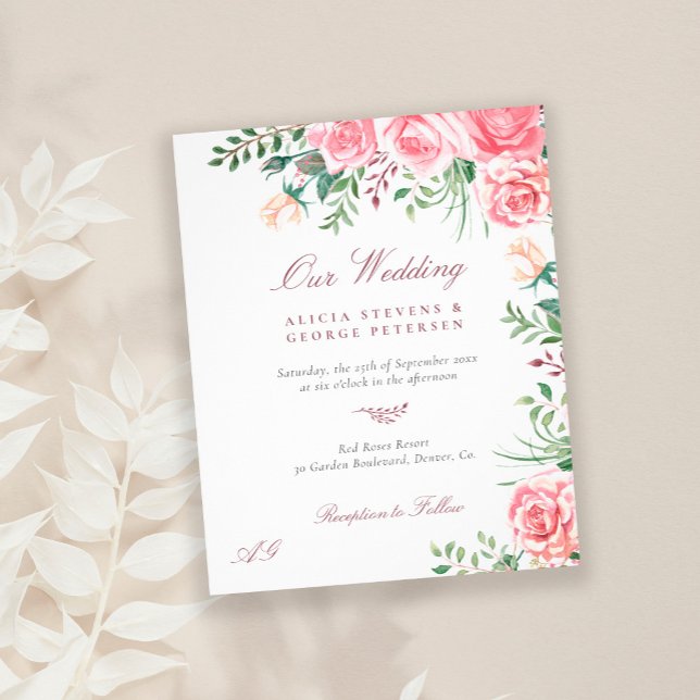 Flyer Convite de casamento elegante com rosas cor-de-ros (Criador carregado)