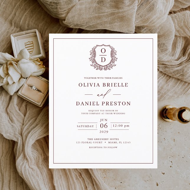 Flyer Convite De Casamento Elegante De Crest De Borgonha (Criador carregado)