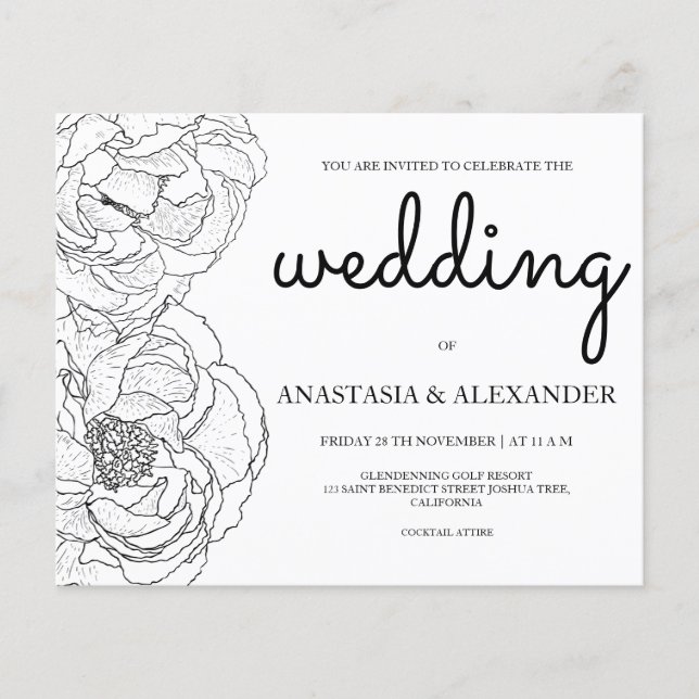 Flyer Convite de casamento elegante dentro do orçamento. (Frente)
