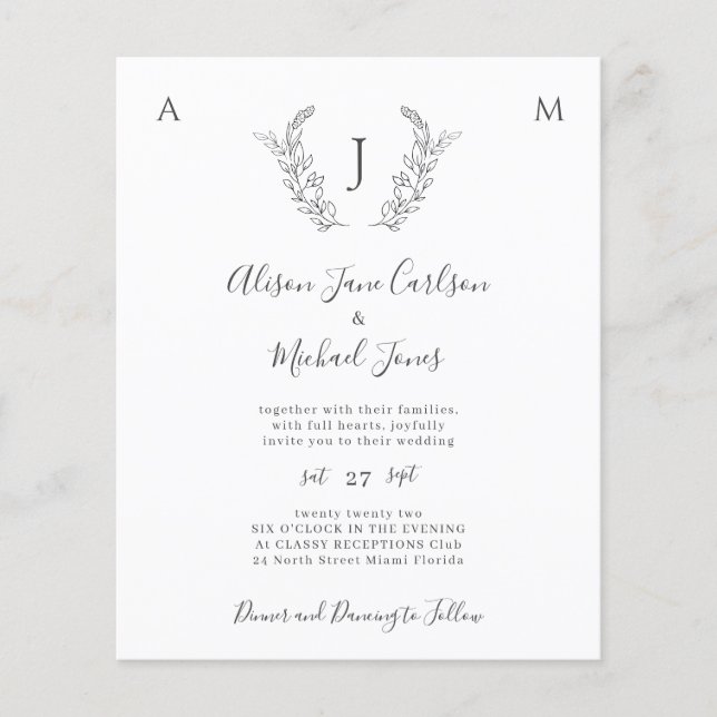 Flyer Convite de casamento elegante monograma orçamento  (Frente)