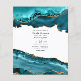 Flyer Convite de Casamento em Ágata Azul e Dourado Econô