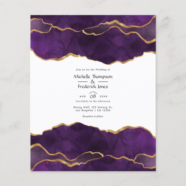 Flyer Convite de Casamento em Ágata Roxo e Dourado (Frente)