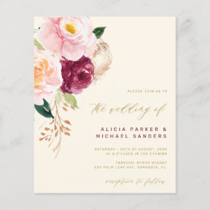 Flyer Convite de casamento em aquarela floral dourado bu