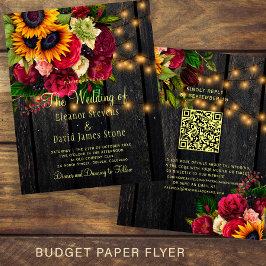 Flyer Convite de casamento em madeira rústica QR orçamen