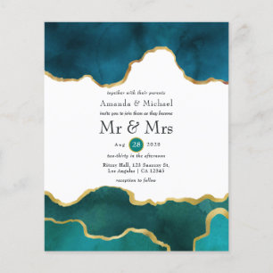 Flyer Convite de Casamento em Pedra de Ágata Teal e Dour