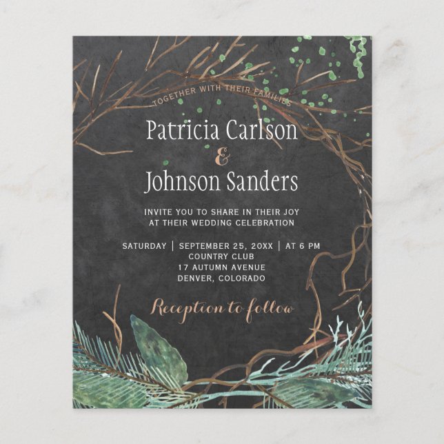 Flyer Convite de casamento em quadro-negro de natureza d (Frente)