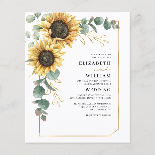 Flyer Convite de Casamento Flor de Girassol Eucalipto (Frente)