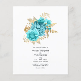 Flyer Convite de Casamento Floral Água e Dourado