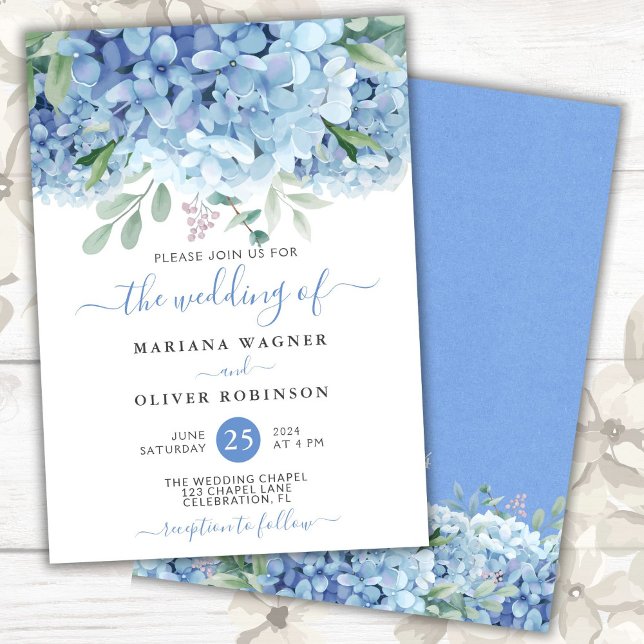 Flyer Convite de Casamento Floral Azul Orçamento Hidrang (Criador carregado)