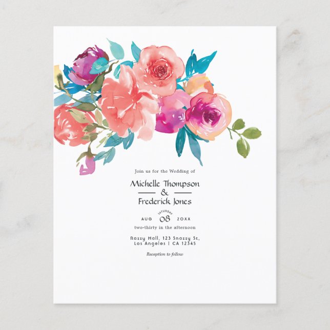 Flyer Convite de Casamento Floral Coral e Fandango (Frente)