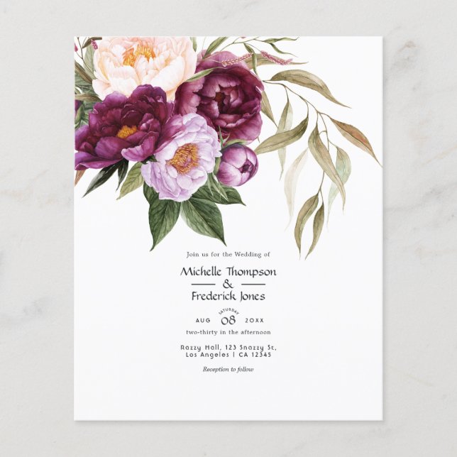 Flyer Convite de casamento floral em veludo profundo (Frente)