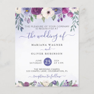 Flyer Convite de Casamento Floral Fuchsia Periwinkle Eco