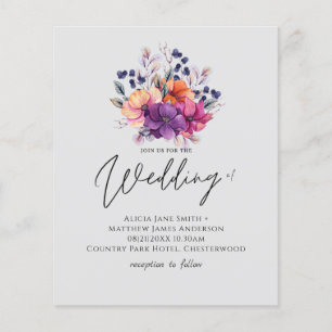 Flyer CONVITE DE CASAMENTO Floral Laranja Púrpura do ORÇ