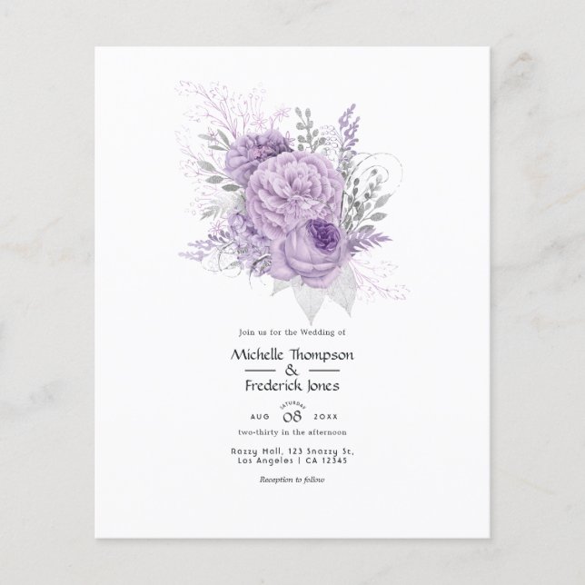 Flyer Convite de Casamento Floral Lavanda e Prata (Frente)