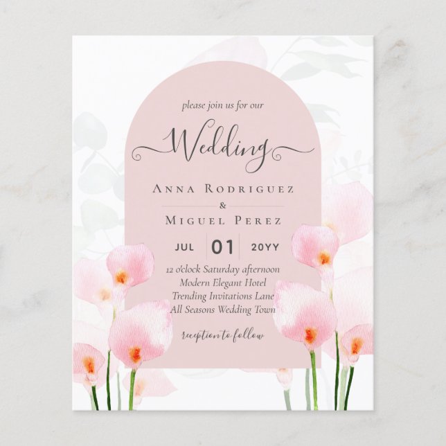 Flyer Convite de casamento Floral Leah G Pink Calla Lily (Frente)