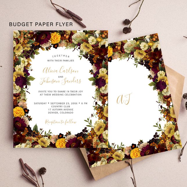 Flyer Convite de casamento floral outono econômico (Criador carregado)