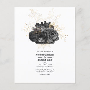 Flyer Convite de Casamento Floral Preto e Dourado Vintag