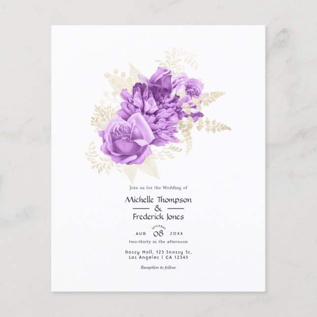 Flyer Convite de Casamento Floral Roxo e Marfim (Frente)