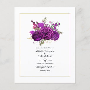 Flyer Convite de Casamento Floral Roxo Real e Dourado