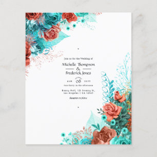 Flyer Convite de Casamento Floral Rústico Turquesa e Cor