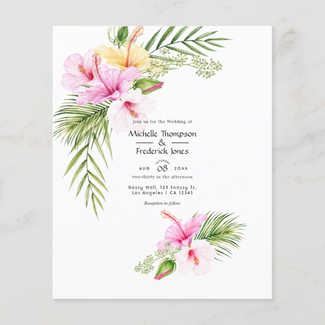 Flyer Convite de Casamento Floral Tropical Aquarela na P (Frente)