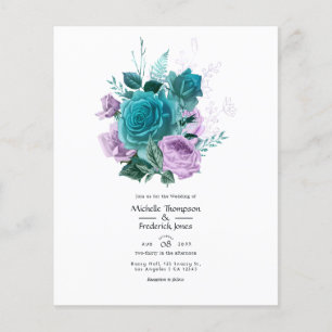 Flyer Convite de Casamento Floral Turquesa e Lavanda