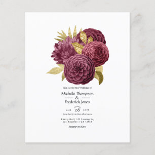 Flyer Convite de Casamento Floral Vintage em Burgundy e