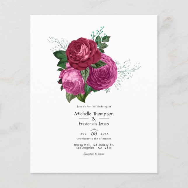 Flyer Convite de Casamento Floral Viva Magenta (Frente)