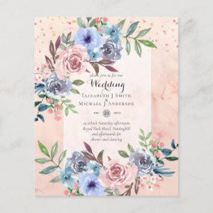 Flyer Convite de Casamento Flores Rosa Azul MENOR ORÇAME