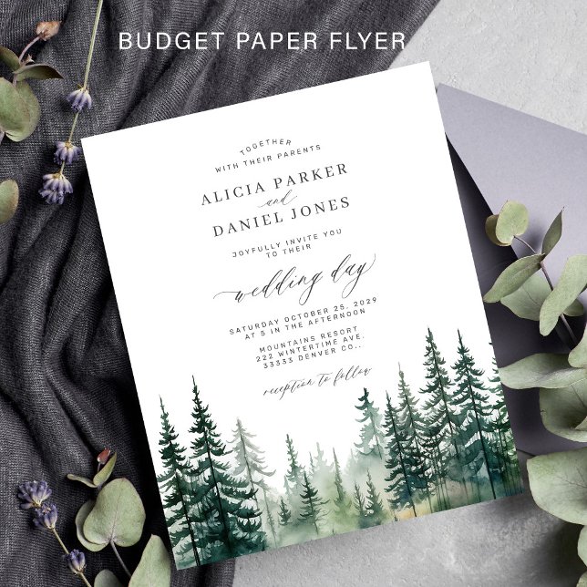 Flyer Convite de casamento floresta de árvores de pinho  (Criador carregado)