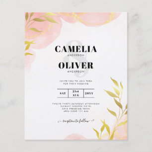 Flyer Convite de Casamento Folhas Douradas Coral Pêssego