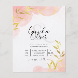 Flyer Convite de Casamento Folhas Douradas Coral Pêssego