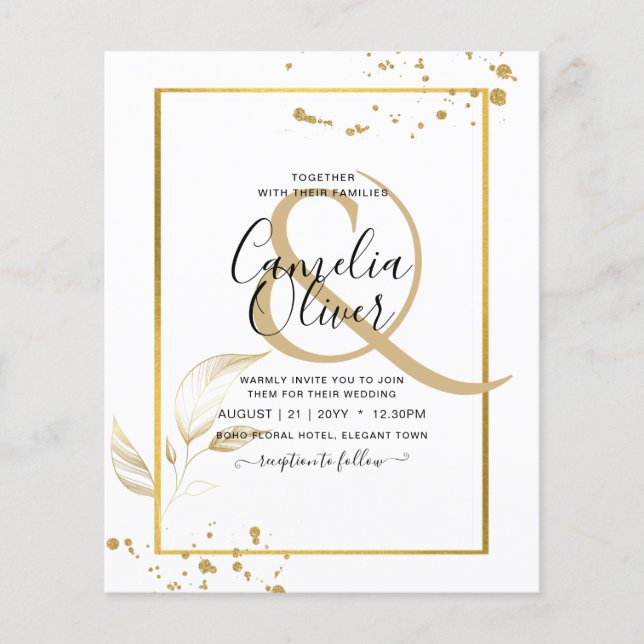 Flyer Convite de Casamento Foto Orçamento Clássico Branc (Frente)