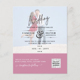 Flyer Convite de Casamento Foto Rosa Código QR Salvar Da