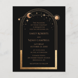 Flyer Convite de Casamento Foto Sol Lua Preto Dourado Mí