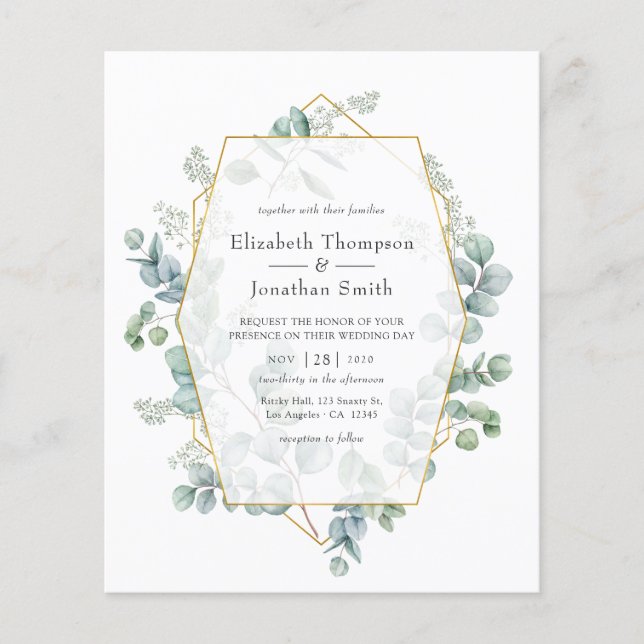 Flyer Convite de Casamento Geométrico de Eucalipto Sage  (Frente)