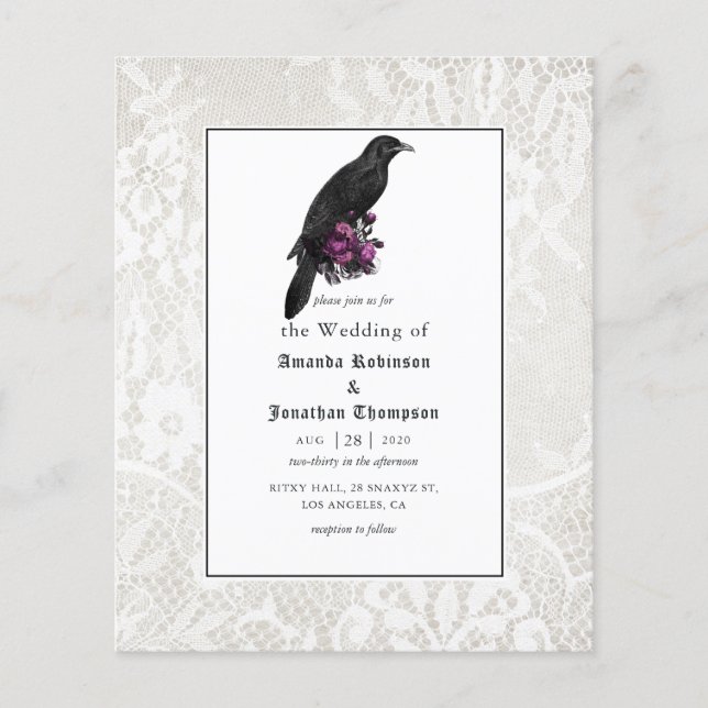 Flyer Convite de Casamento Gótico com Flores e Renda no  (Frente)