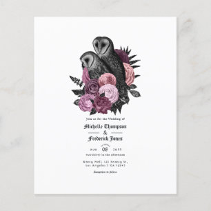 Flyer Convite de Casamento Gótico de Corujas em Mauve Vi